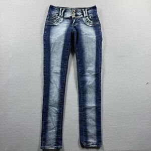 GOGO STAR Jeans Womens 3 Blue Stone Wash Skinny Stretch Denim Rhinestone 27x30